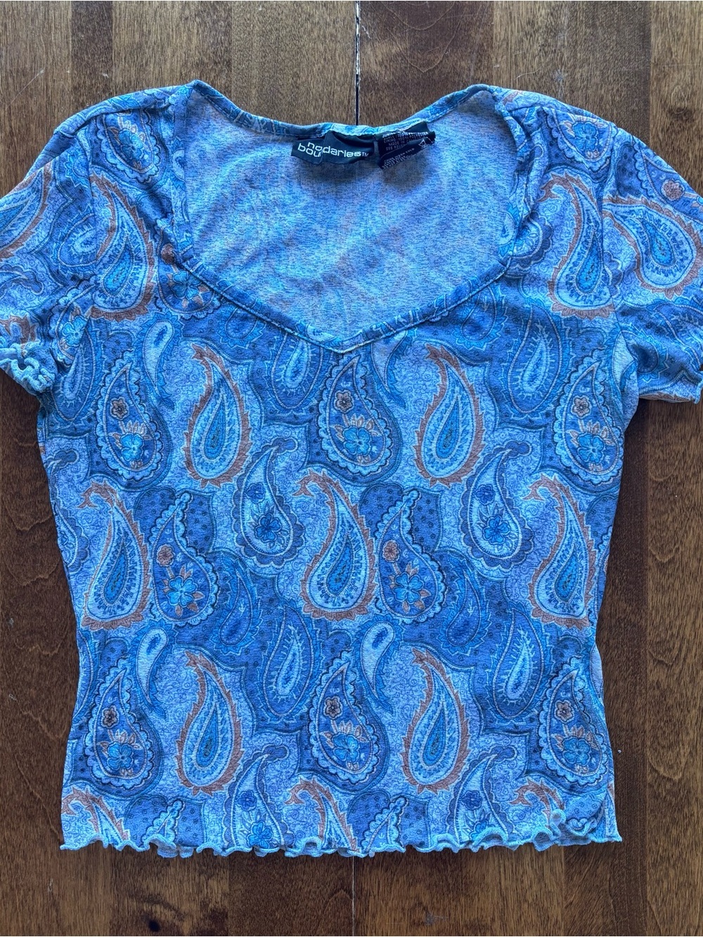 Vintage Blue Paisley V-Neck Short Sleeve Top